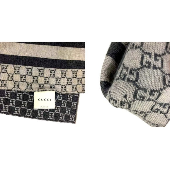 254 Gucci GG Logo Gray Wool Winter Scarf - Picture 9 of 9